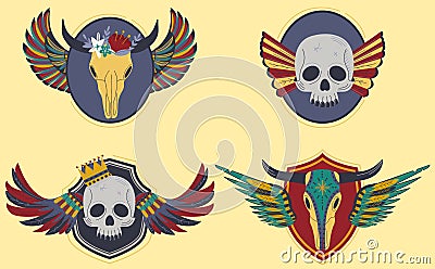 Wing skull banner, art symbol, emblem skull sign, modern decoration adornment, design, in cartoon style vector Vector Illustration