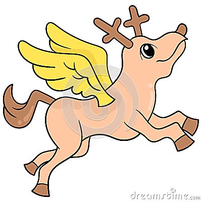 Winged animal fantasy deer flying into space. doodle icon image kawaii Vector Illustration