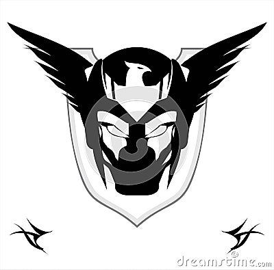 Winged Black Mask over the shield Vector Illustration