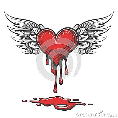 Cartoon Bleeding heart with Wings. Vector Illustration Vector Illustration