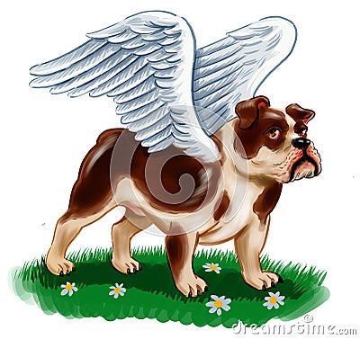 Winged bull dog Cartoon Illustration