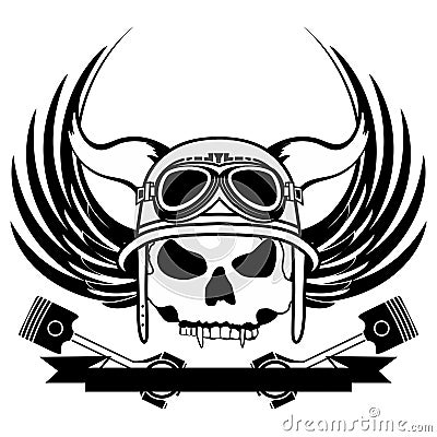 Winged Chopper biker skull emblem crest tattoo ink illustration 3 Vector Illustration