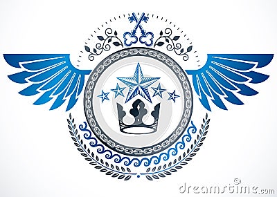 Winged classy emblem, vector heraldic Coat of Arms created using Vector Illustration