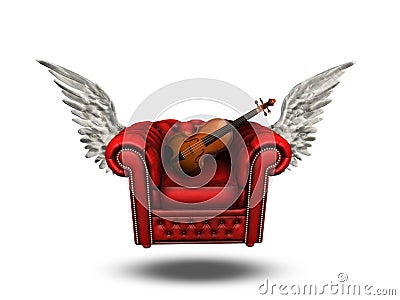 Winged Comfort Chair and Violin Stock Photo