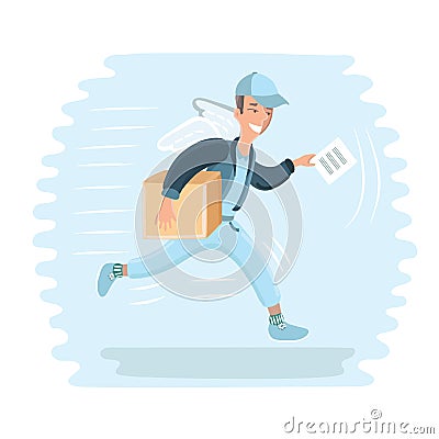 Winged deliveryman flying with package Vector Illustration