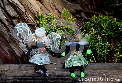 Winged Faeries in Faerie Garden Stock Photo