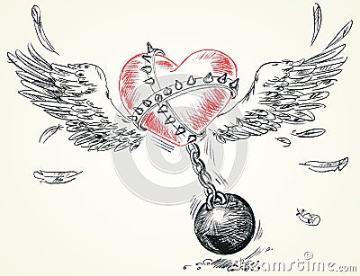 Winged heart fettered fetters Vector Illustration