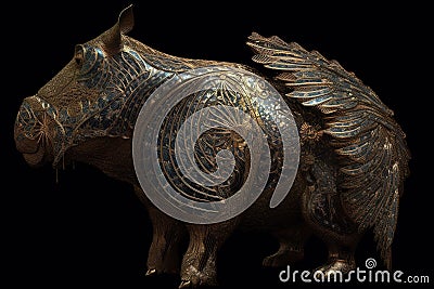 A winged hippopotamus with a lions mane. Generative AI Stock Photo