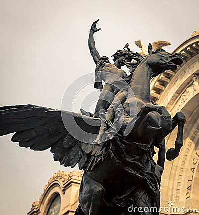 Winged horse and rider statue Stock Photo