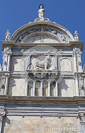 winged lion of the ancient building in Venice called Scuola Gran Stock Photo