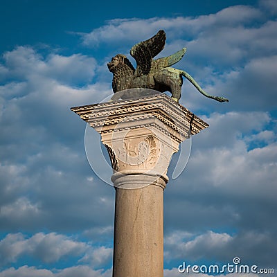 Winged Lion Column in St. Mark's Square, venice, Italy Stock Photo