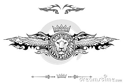 Winged Lion Shield Insignia Vector Illustration