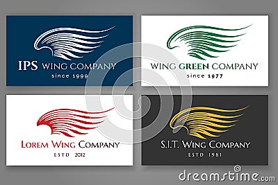 Winged logo company card set. Vector business label with wing Vector Illustration