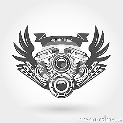 Winged motorcycle engine emblem - bike motor Vector Illustration