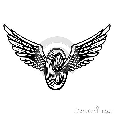 Winged motorcycle wheel on light background. Design for logo, label, sign, poster, banner, t shirt. Vector illustration Vector Illustration