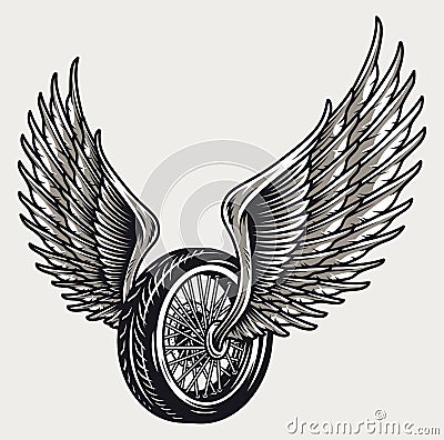 Winged motorcycle wheel template Vector Illustration