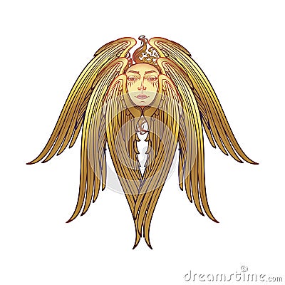 6 winged seraphim. Medieval gothic style concept art. Vector Illustration