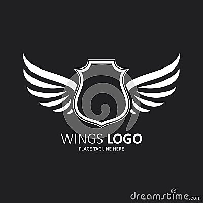 Winged shield white template Vector Illustration