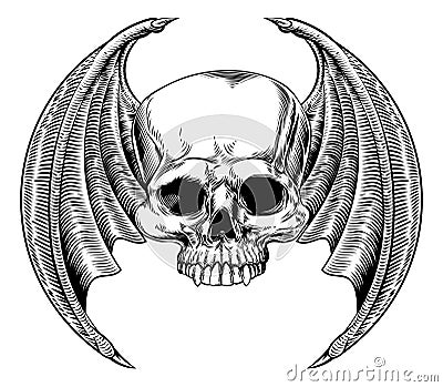 Evil Winged Skull Vector Illustration