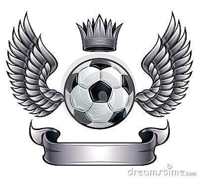 Winged soccer ball emblem. Vector Illustration