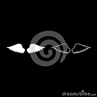 Wings of bird devil angel Pair of spread out animal part Fly concept Freedom idea icon outline set white color vector Vector Illustration