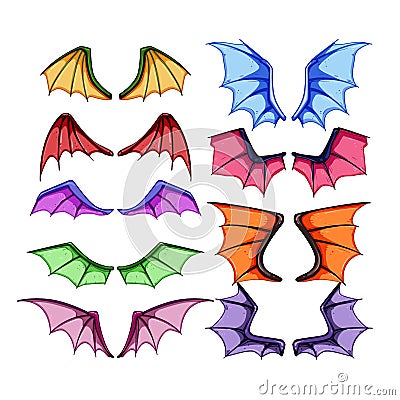 wings dragon set cartoon vector illustration Cartoon Illustration