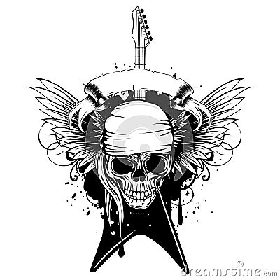 Wings guitar skull_var 3 Vector Illustration