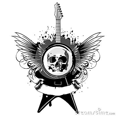 Wings guitar skull_var 6 Vector Illustration