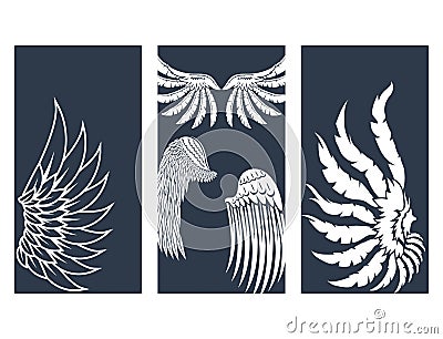 Wings hand drawn cards animal feather pinion bird natural peace design vector illustration. Vector Illustration