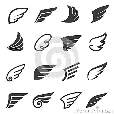 Wings icon set, angel or bird symbol Vector Illustration