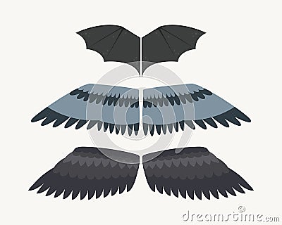 Wings isolated animal feather pinion bird freedom flight and natural hawk life peace design flying element eagle winged Vector Illustration