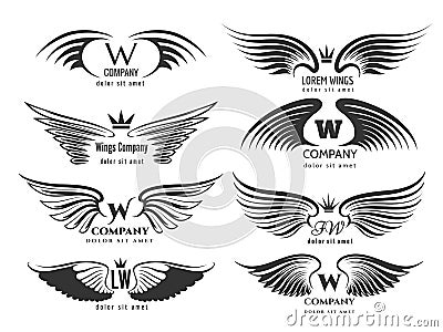 Wings logotype set. Bird wing or winged logo design on white background Vector Illustration