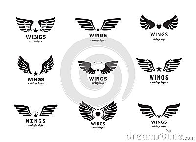 Wings silhouette logo vector set. Vintage design. Part two. Vector Illustration