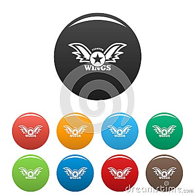 Wings star fighter icons set color Vector Illustration