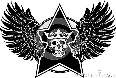 Wings, Star and Skull Sign Vector Illustration