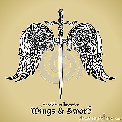 Wings And Sword Vector Illustration