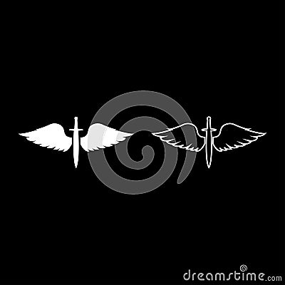 Wings and sword symbol cadets Winged blade weapon medieval age Warrior insignia Blazon bravery concept icon outline set white Vector Illustration