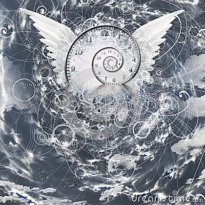 Wings and time spiral Stock Photo