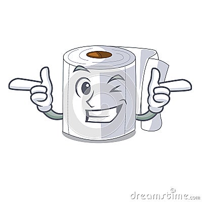 Wink character toilet paper rolled on wall Vector Illustration