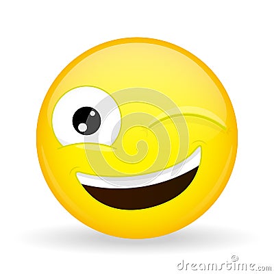 Wink emoji. Happy emotion. Hint emoticon. Cartoon style. Vector illustration smile icon. Vector Illustration