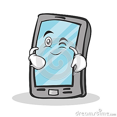 Wink face smartphone cartoon character Vector Illustration