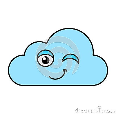 Winking cloud emoji outline illustration Cartoon Illustration