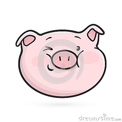 Winking emoticon icon. Emoji pig. Vector Illustration