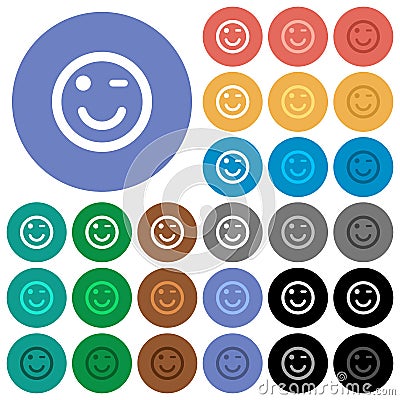 Winking emoticon round flat multi colored icons Stock Photo