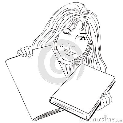 A winking girl with magazine and book. Stock illustration. Vector Illustration