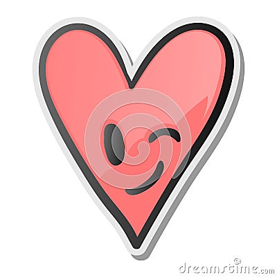 Winking heart sticker, emoji smiling face, emoticon Vector Illustration