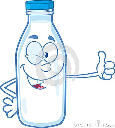 Winking Milk Bottle Character Giving A Thumb Up Vector Illustration