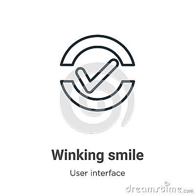 Winking smile outline vector icon. Thin line black winking smile icon, flat vector simple element illustration from editable user Vector Illustration
