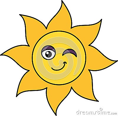 Winking sun emoji outline illustration Cartoon Illustration