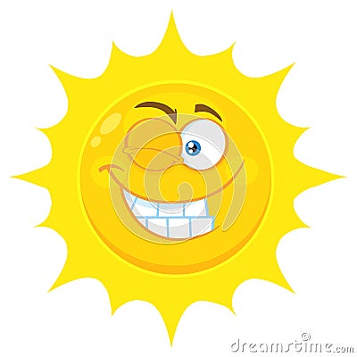 Winking Yellow Sun Cartoon Emoji Face Character With Smiling Expression Vector Illustration